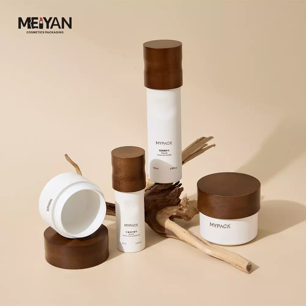 MYPACK biodegradable skin care cosmetic packaging lotion spray bottle cream jar container with wooden lid cover 30ml 50ml 100ml