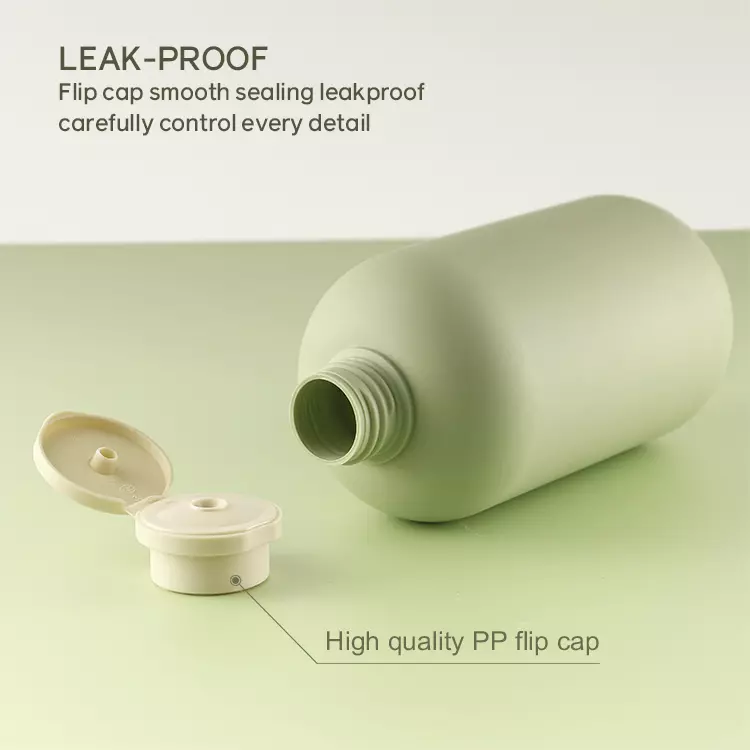 MYPACK soft touch plastic bottle 200ml 250ml 300ml 400ml 500ml refillable green hdpe plastic boston round bottle with flip cap