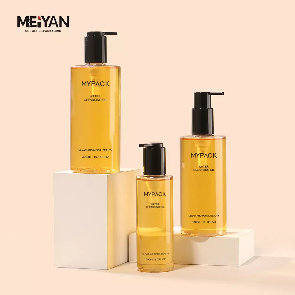 MYPACK luxury round clear pet transparent shampoo body wash liquid hand soap hair oil bottles with pump 200ml 300ml 500ml