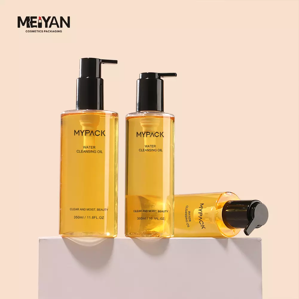 MYPACK luxury round clear pet transparent shampoo body wash liquid hand soap hair oil bottles with pump 200ml 300ml 500ml