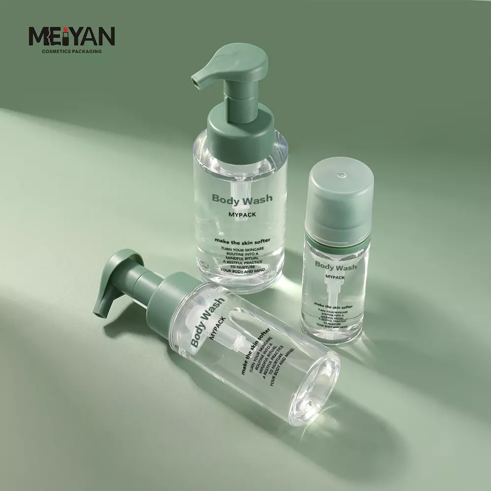 MYPACK luxury round custom empty clear pet transparent shampoo hand wash lotion foam soap pump bottle 100ml 200ml 300ml