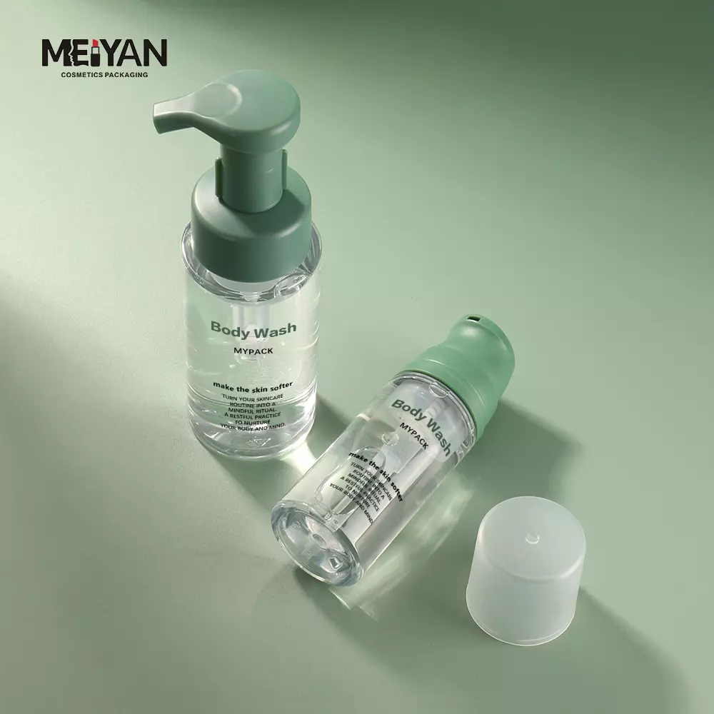 MYPACK luxury round custom empty clear pet transparent shampoo hand wash lotion foam soap pump bottle 100ml 200ml 300ml