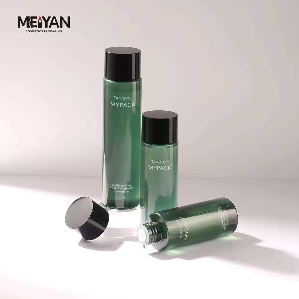 MYPACK 100ml 120ml green clear pet cylinder packaging empty plastic lotion bottle with screw lid for cosmetic toner products