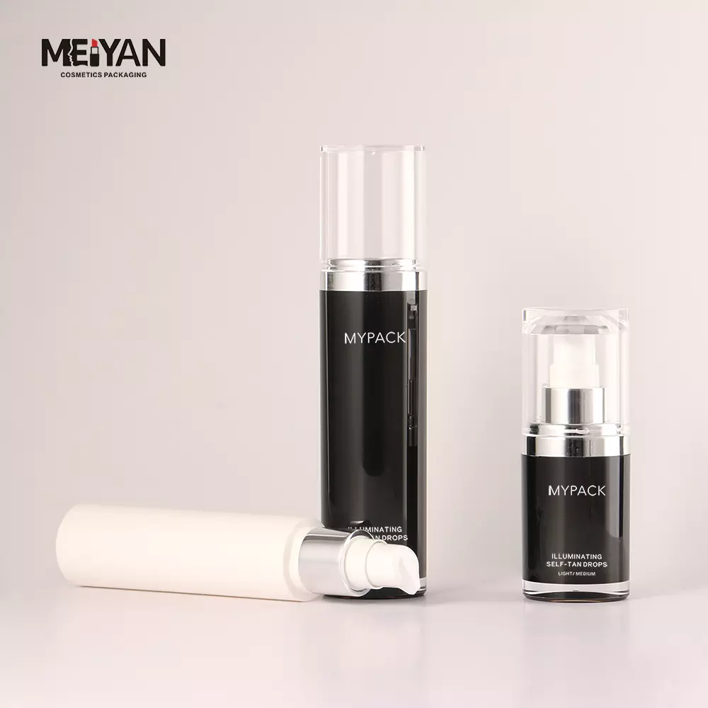 MYPACK 30ml 50ml 100ml black empty replacement cosmetic airless acrylic serum toner lotion plastic pump bottles set for skincare