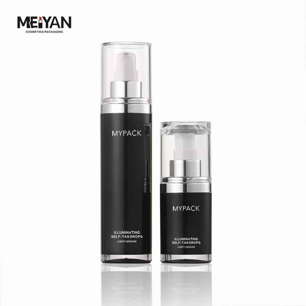 MYPACK 30ml 50ml 100ml black empty replacement cosmetic airless acrylic serum toner lotion plastic pump bottles set for skincare