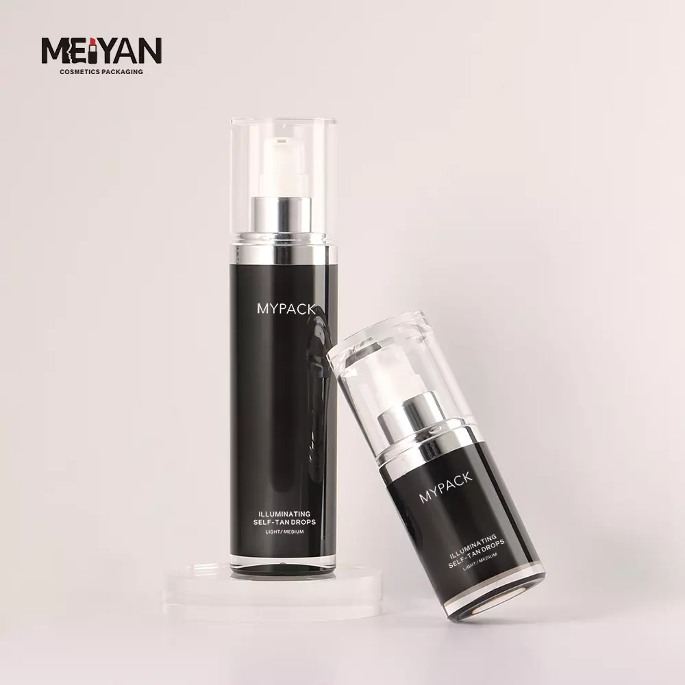 MYPACK 30ml 50ml 100ml black empty replacement cosmetic airless acrylic serum toner lotion plastic pump bottles set for skincare