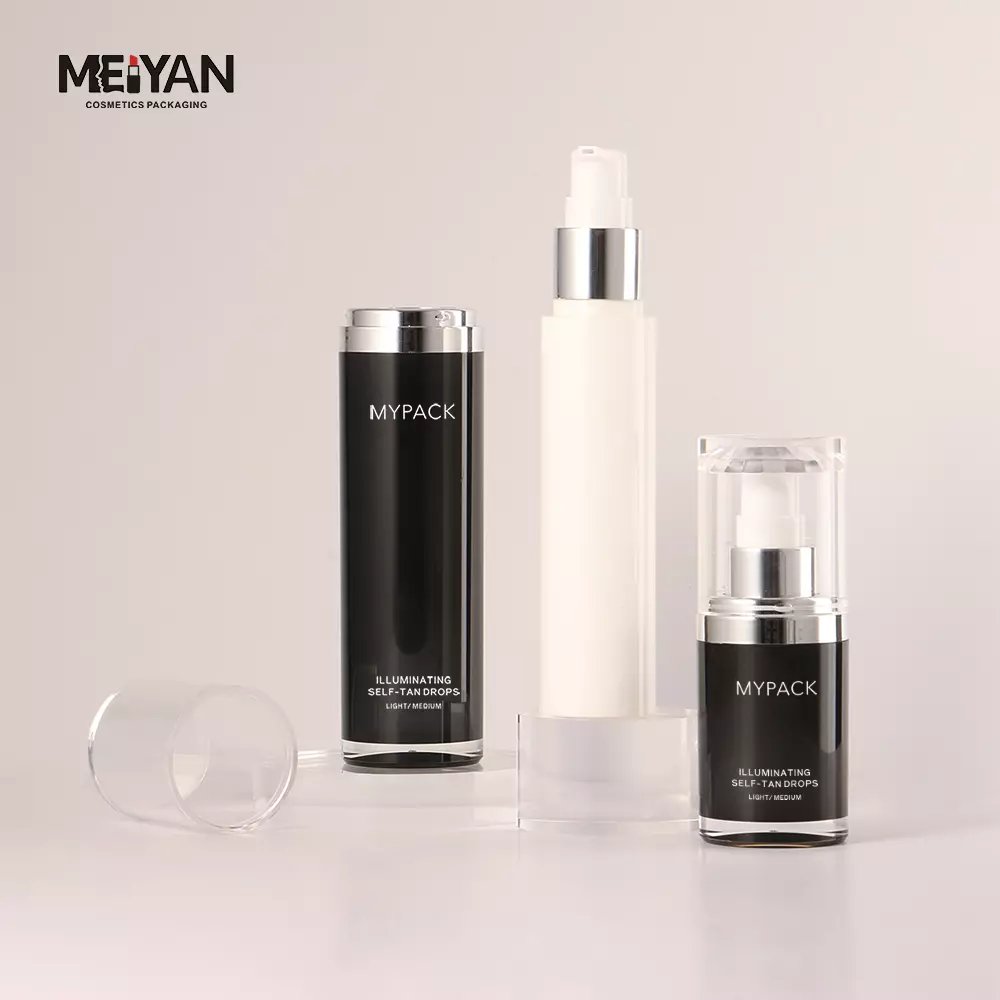 MYPACK 30ml 50ml 100ml black empty replacement cosmetic airless acrylic serum toner lotion plastic pump bottles set for skincare