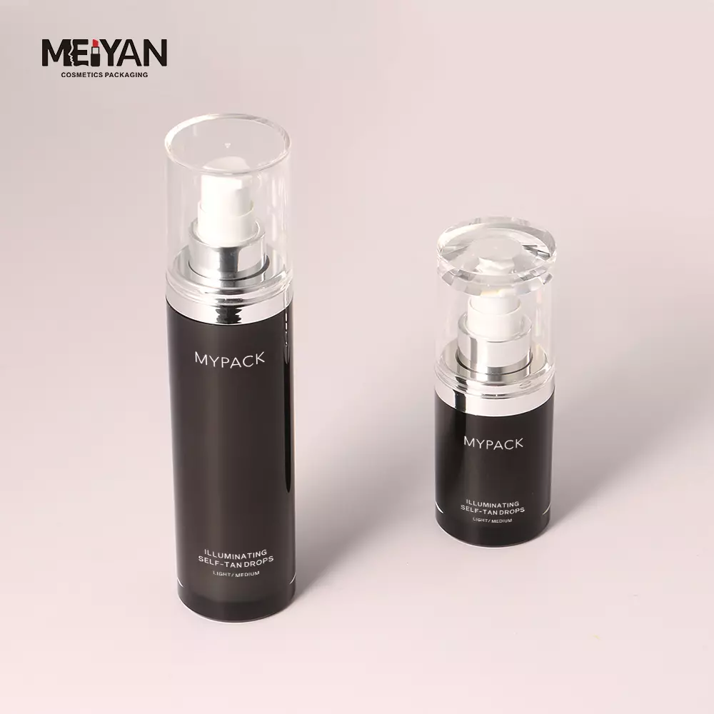 MYPACK 30ml 50ml 100ml black empty replacement cosmetic airless acrylic serum toner lotion plastic pump bottles set for skincare