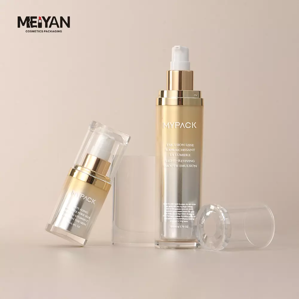 MYPACK round shaped replaceable empty acrylic bottle luxury double wall airless cosmetic bottle with pump 50ml 30ml 15ml