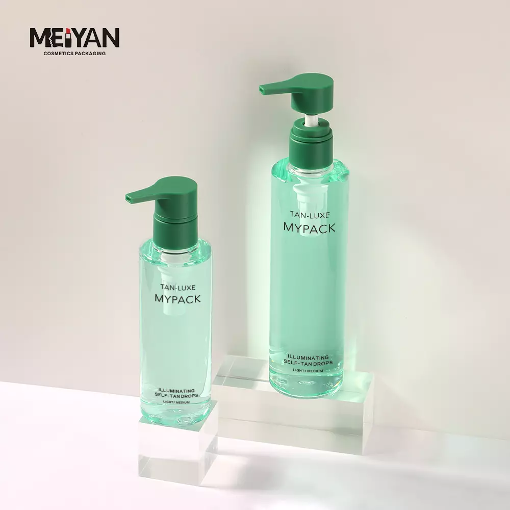 MYPACK custom round clear empty pet plastic 150ml 300ml cosmetic packaging facial skincare bottle with pump