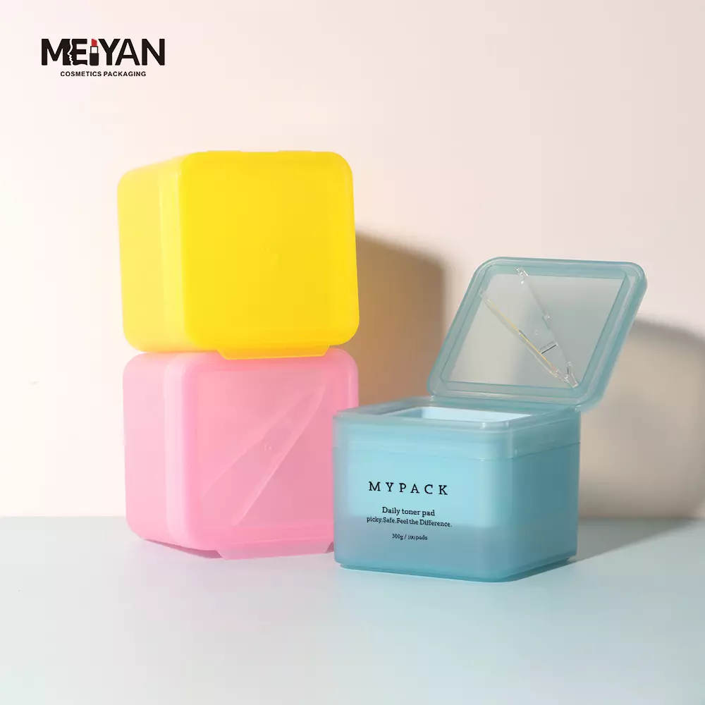 MYPACK custom frosted replacement liner wide mouth empty square cosmetic plastic skin care toner pad jar with tweezers 200g 300g