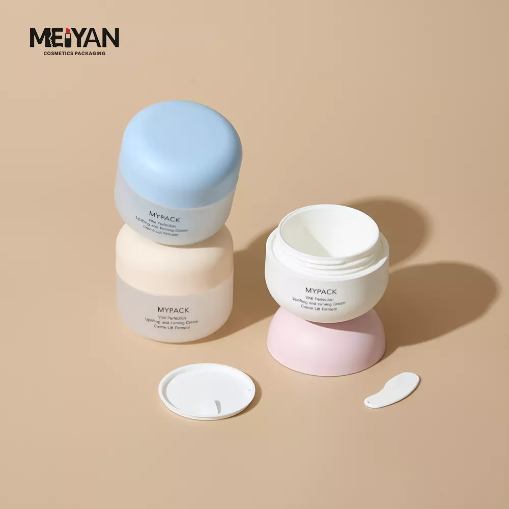 MYPACK custom round pp matte yellow cosmetic double wall plastic face cream jar with spoon 50g 100g