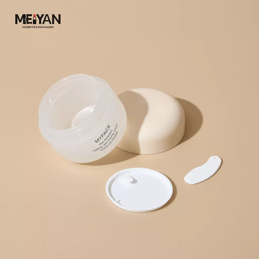 MYPACK custom round pp matte yellow cosmetic double wall plastic face cream jar with spoon 50g 100g