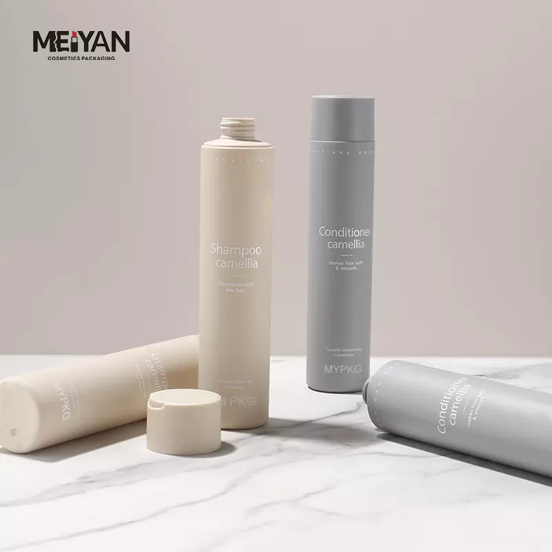 MYPACK custom round cylinder 200ml 300ml matte soft touch skincare hdpe squeeze emty bottles with cap