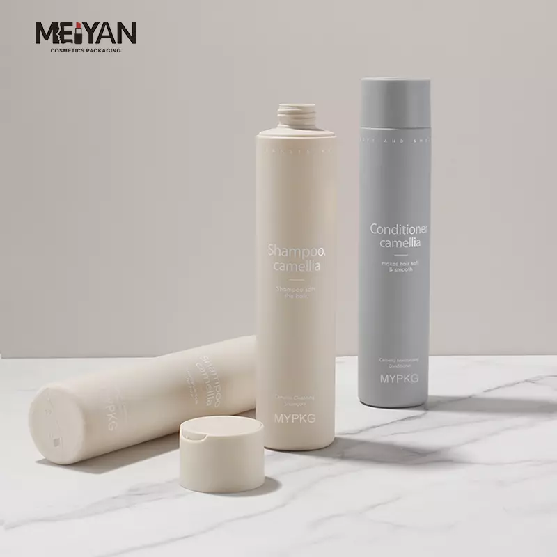 MYPACK custom round cylinder 200ml 300ml matte soft touch skincare hdpe squeeze emty bottles with cap