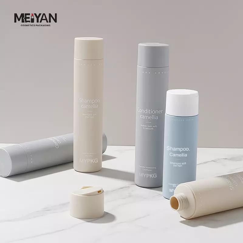 MYPACK custom round cylinder 200ml 300ml matte soft touch skincare hdpe squeeze emty bottles with cap