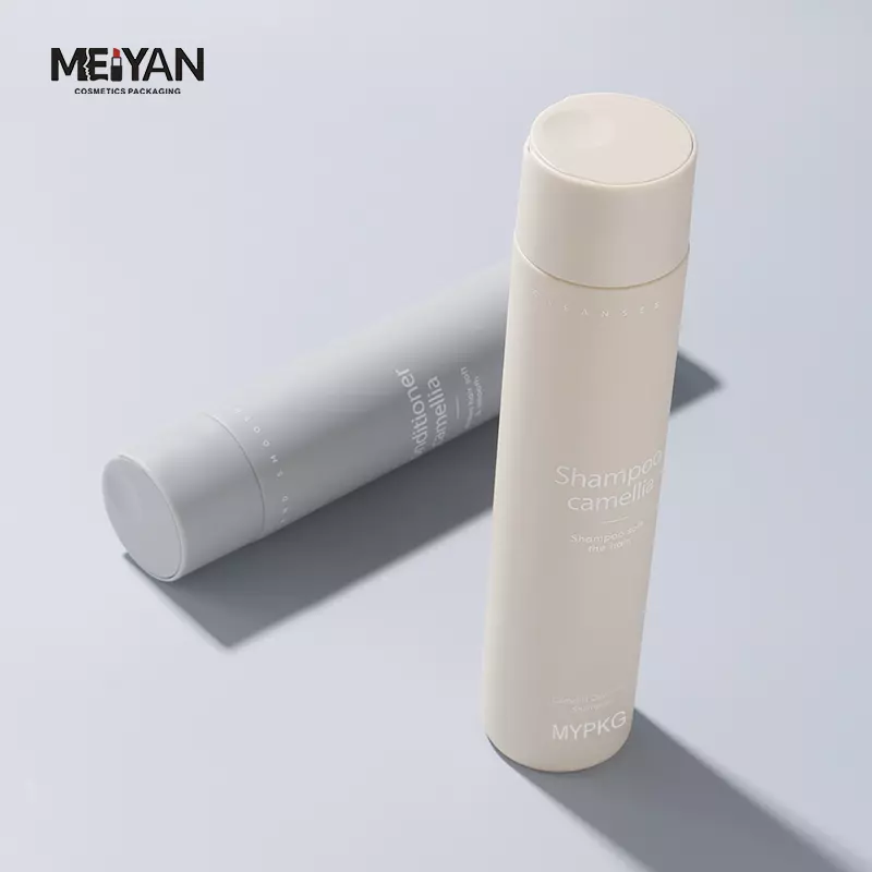 MYPACK custom round cylinder 200ml 300ml matte soft touch skincare hdpe squeeze emty bottles with cap