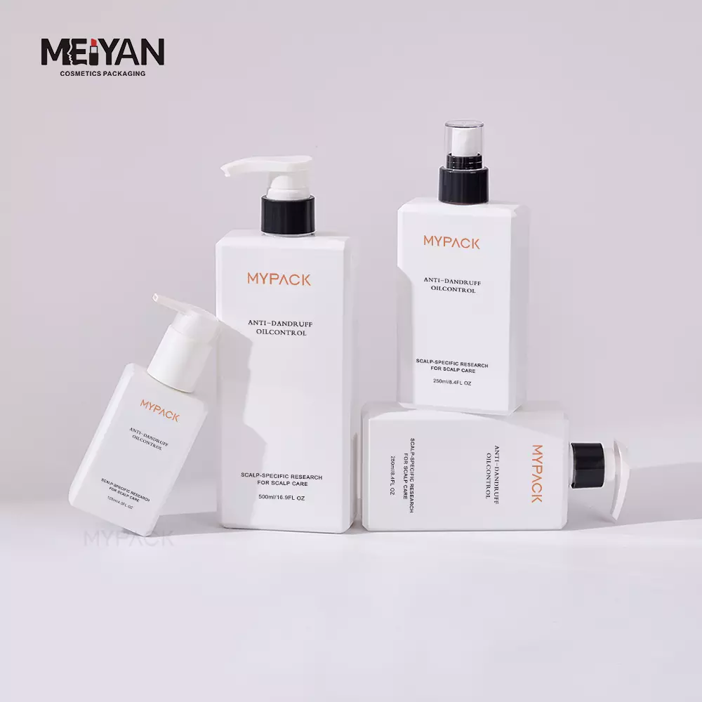 MYPACK white petg plastic square empty cosmetic lotion gel flat mist spray bottle sustainable skincare with pump 120ml 500ml