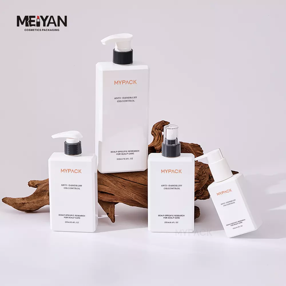 MYPACK white petg plastic square empty cosmetic lotion gel flat mist spray bottle sustainable skincare with pump 120ml 500ml