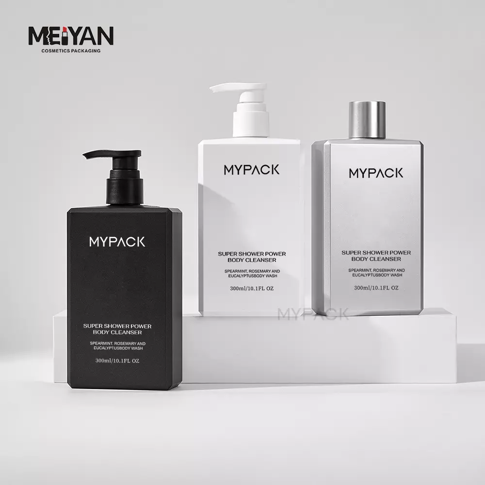 MYPACK cosmetic jar sets matte black frosted luxury custom logo skin care plastic shampoo facial care packaging set 200ml 300ml