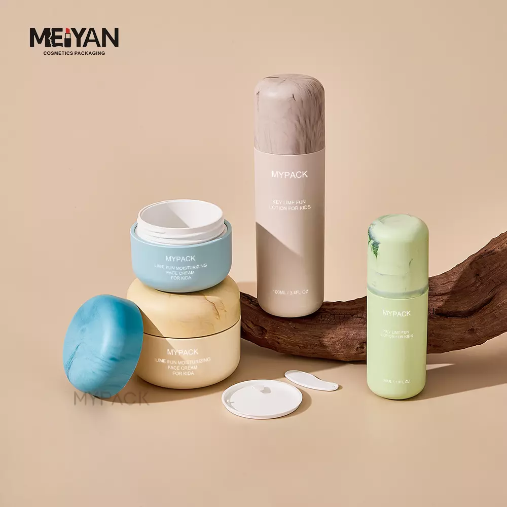 luxury new design 30ml 50ml 100ml replaceable eco friendly baby skincare lotion cosmetic bottle and cream jars packaging set