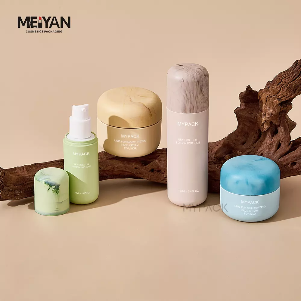 luxury new design 30ml 50ml 100ml replaceable eco friendly baby skincare lotion cosmetic bottle and cream jars packaging set