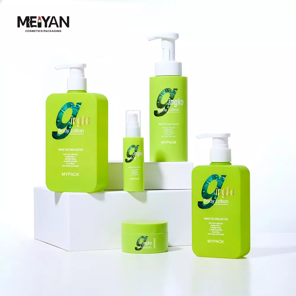 MYPACK luxury frosted green plastic square cosmetics shampoo hand soap body cream shower gel pump bottle 200ml 300ml 500ml