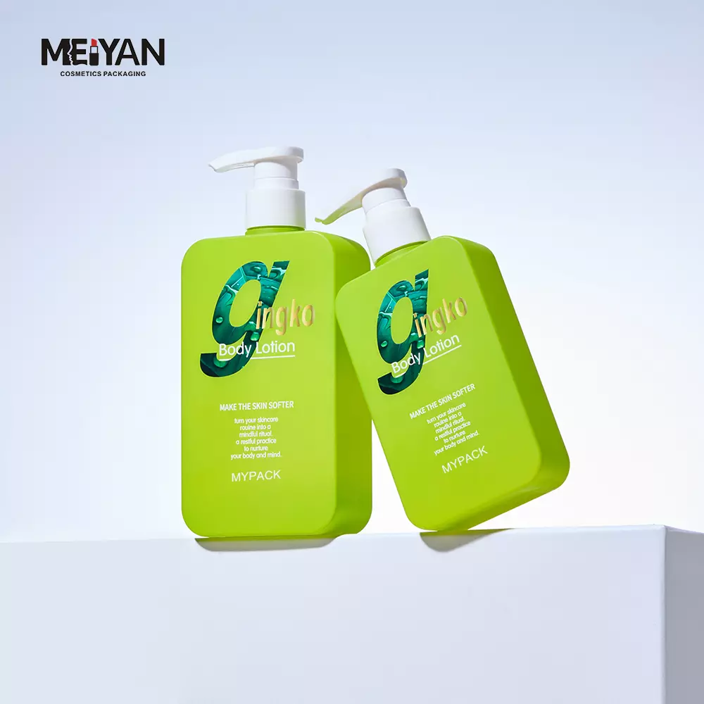 MYPACK luxury frosted green plastic square cosmetics shampoo hand soap body cream shower gel pump bottle 200ml 300ml 500ml