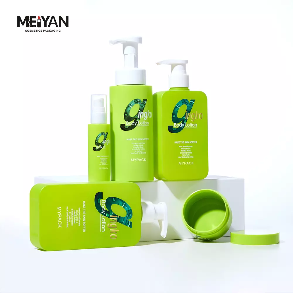 MYPACK luxury frosted green plastic square cosmetics shampoo hand soap body cream shower gel pump bottle 200ml 300ml 500ml