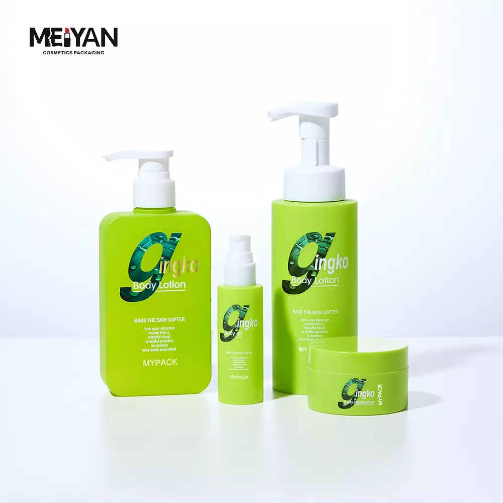 MYPACK luxury frosted green plastic square cosmetics shampoo hand soap body cream shower gel pump bottle 200ml 300ml 500ml