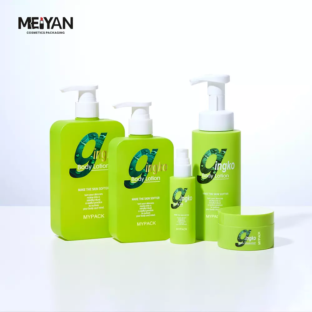 MYPACK luxury frosted green plastic square cosmetics shampoo hand soap body cream shower gel pump bottle 200ml 300ml 500ml