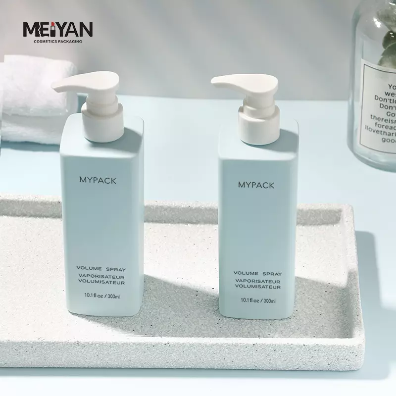 MYPACK luxury customized 200ml 300ml 350ml 400ml PET eco friendly soft touch shampoo bottle with press pump cap