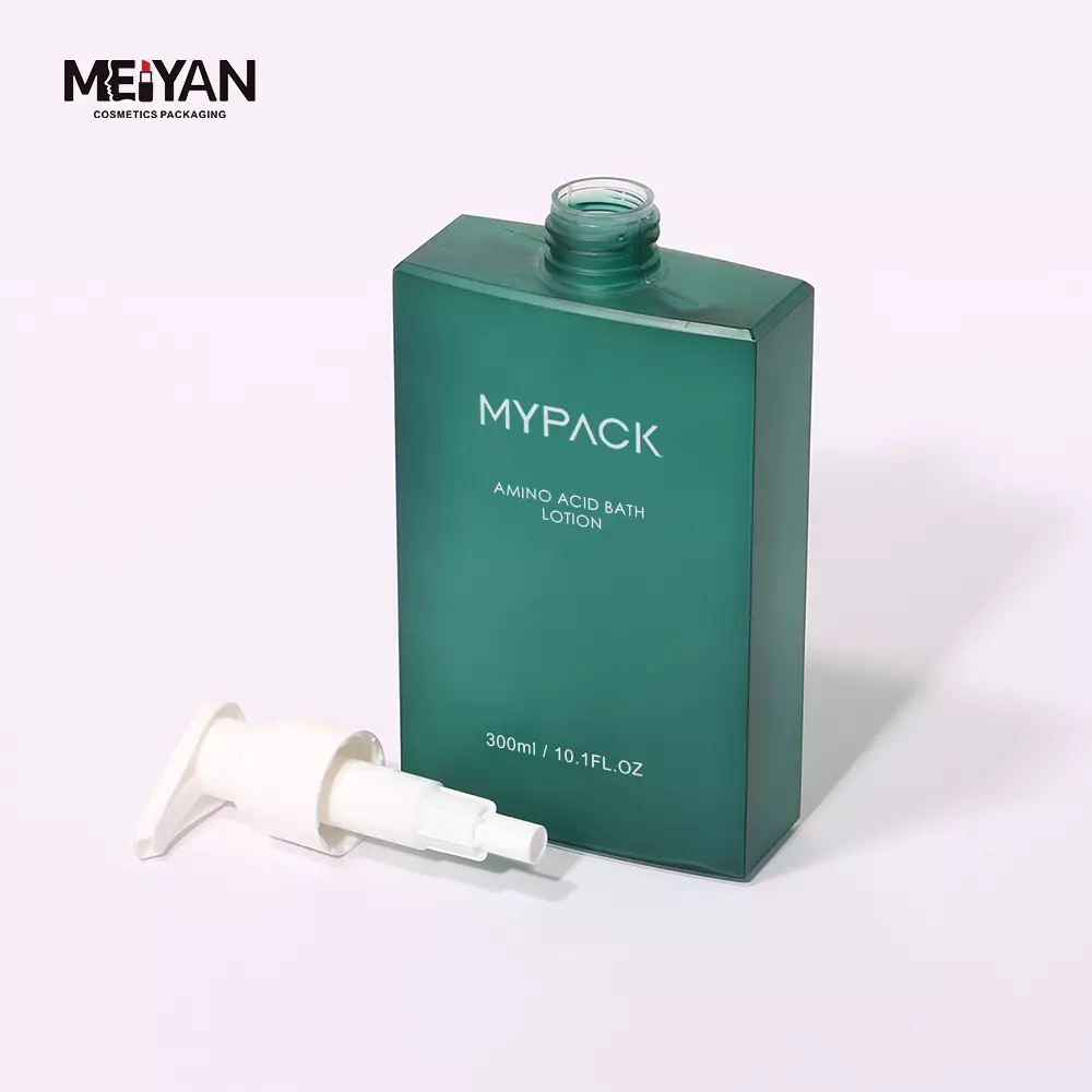 MYPACK luxury petg 300ml square shape green frosted shampoo body wash shower gel hand wash liquid empty bottle with pump