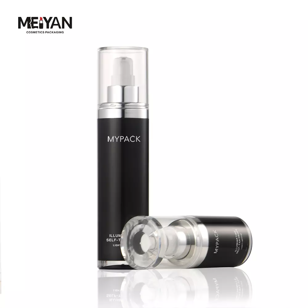 MYPACK custom black 15ml 50ml acrylic airless lotion bottle refillable plastic cosmetic silver serum pump