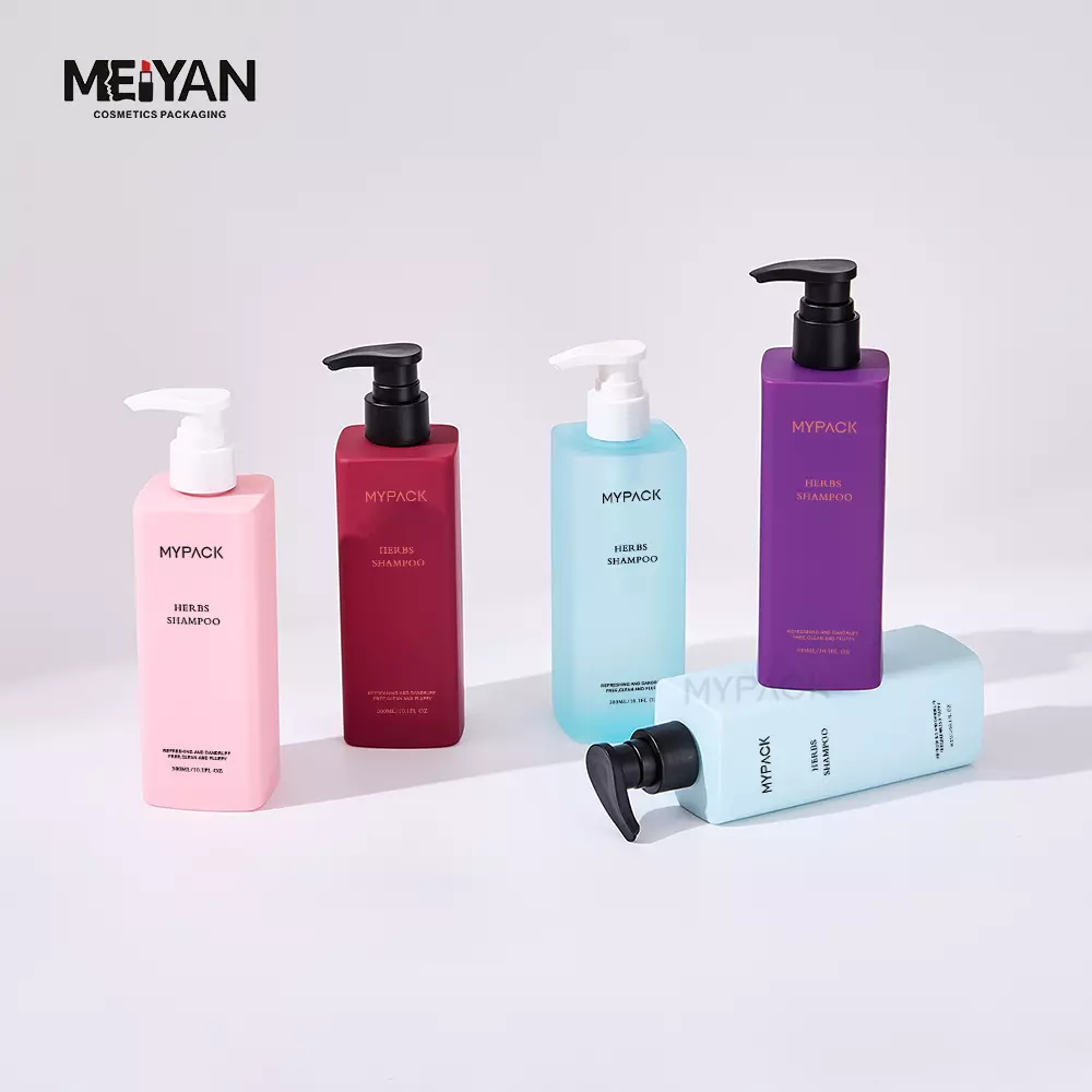 MYPACK custom pet plastic empty 250ml 300ml flat square skincare shampoo body lotion pump bottle