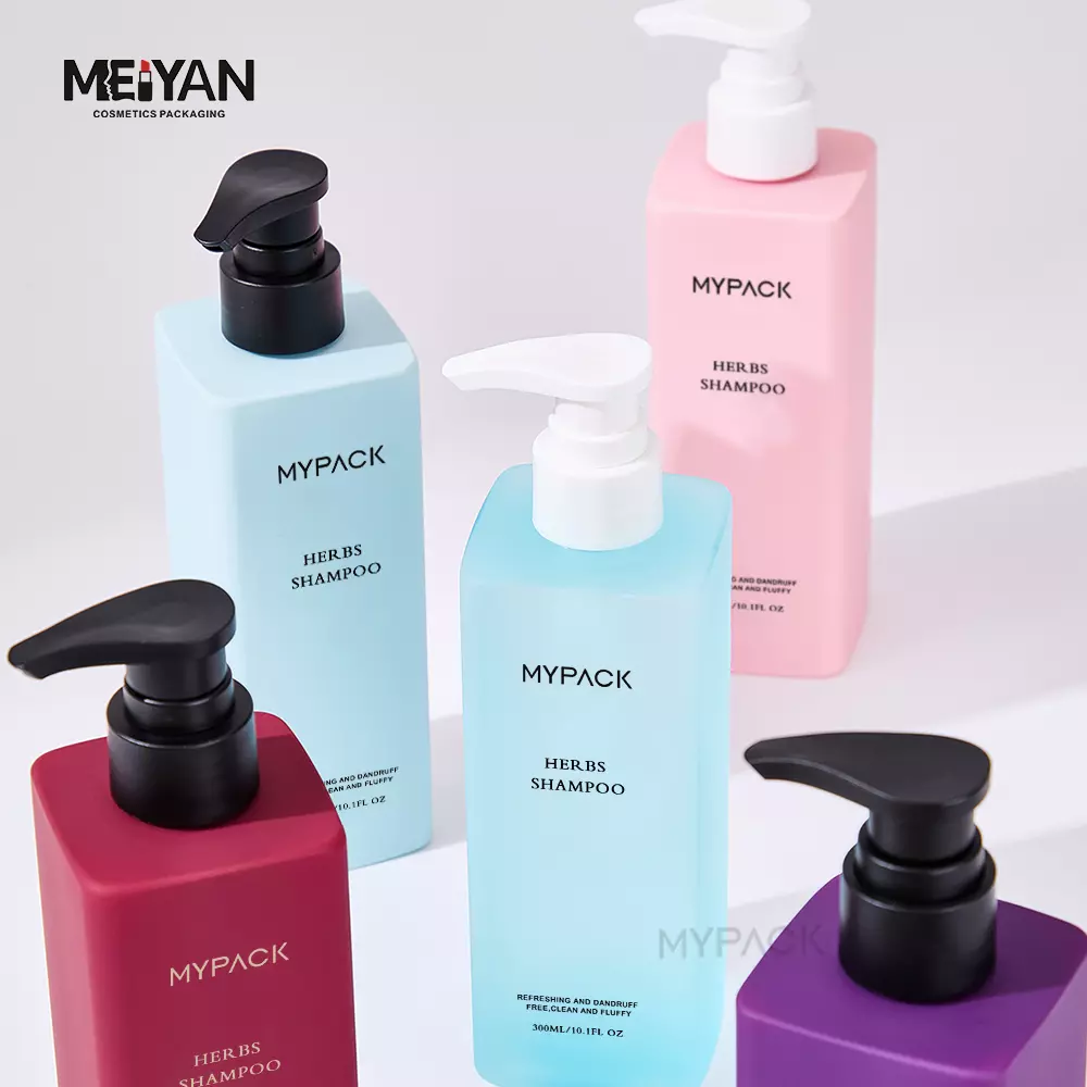 MYPACK custom pet plastic empty 250ml 300ml flat square skincare shampoo body lotion pump bottle