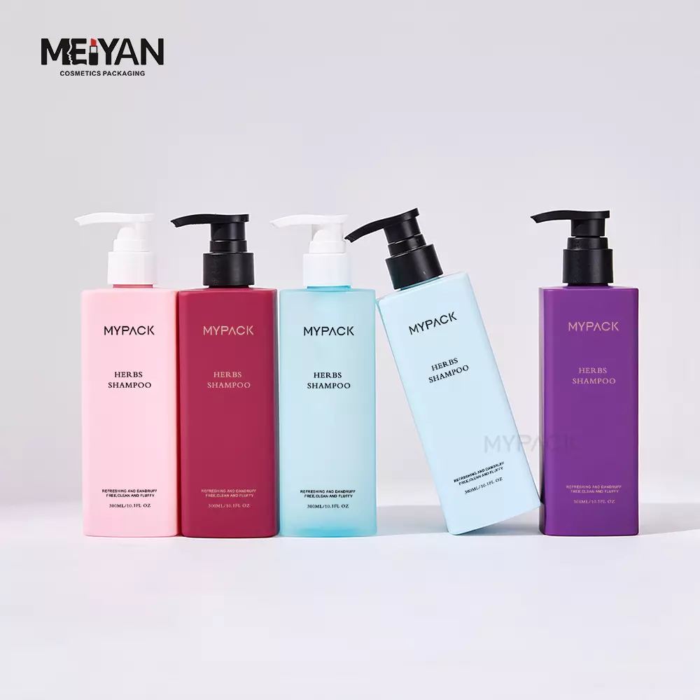 MYPACK custom pet plastic empty 250ml 300ml flat square skincare shampoo body lotion pump bottle