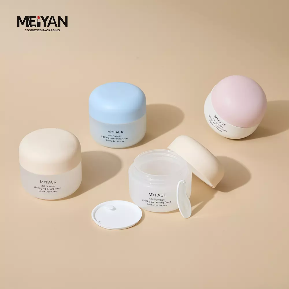 MYPACK custom logo PP round transparent frosted double wall body butter face mask fancy cosmetic jars with spoons 50g 100g