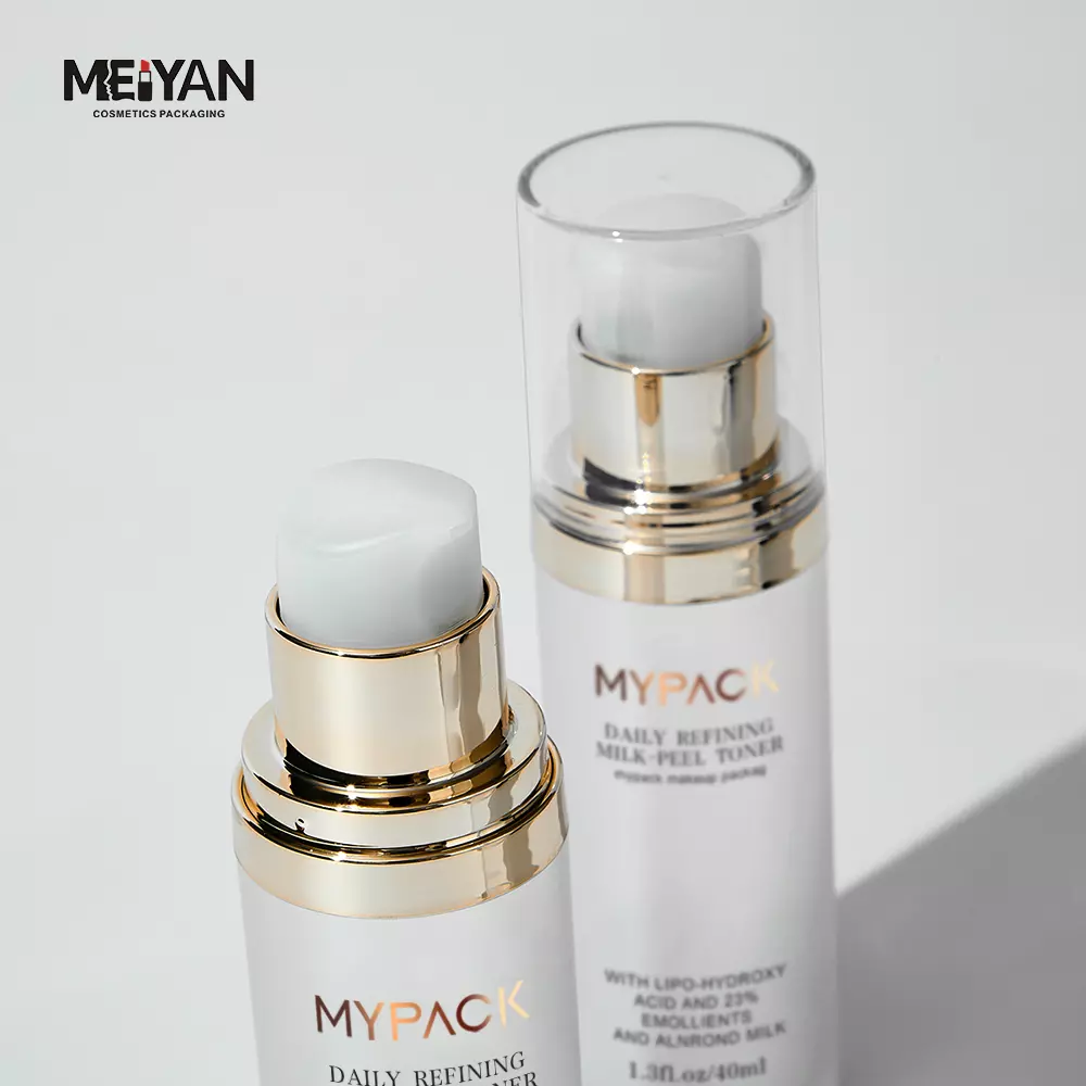 MYPACK eco friendly petg frosted clear 40ml round travel sunscreen cosmetic packaging airless plastic bottles with golden pump