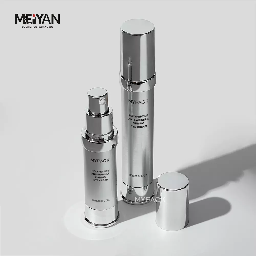 MYPACK luxury silver AS sunscreen lotion serum airless vaccum pump plastic bottle skincare cream 15ml 20ml 30ml