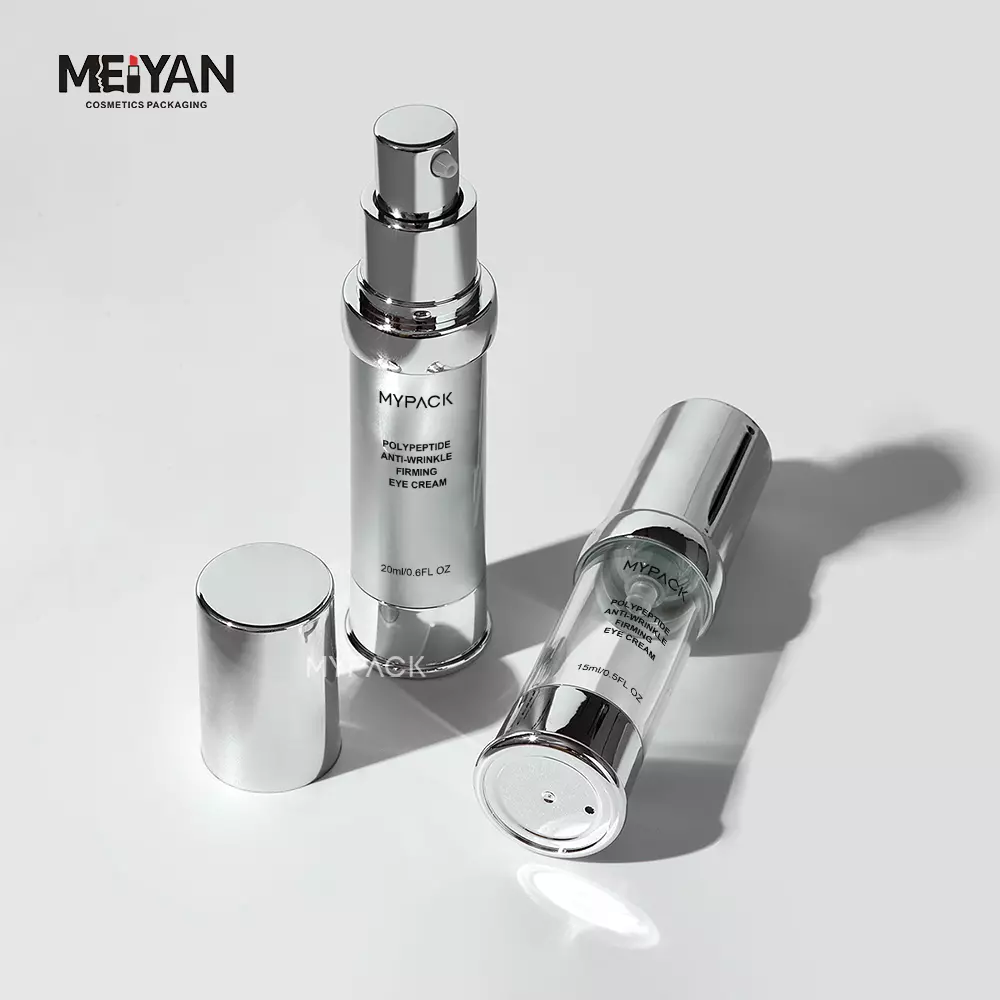 MYPACK luxury silver AS sunscreen lotion serum airless vaccum pump plastic bottle skincare cream 15ml 20ml 30ml