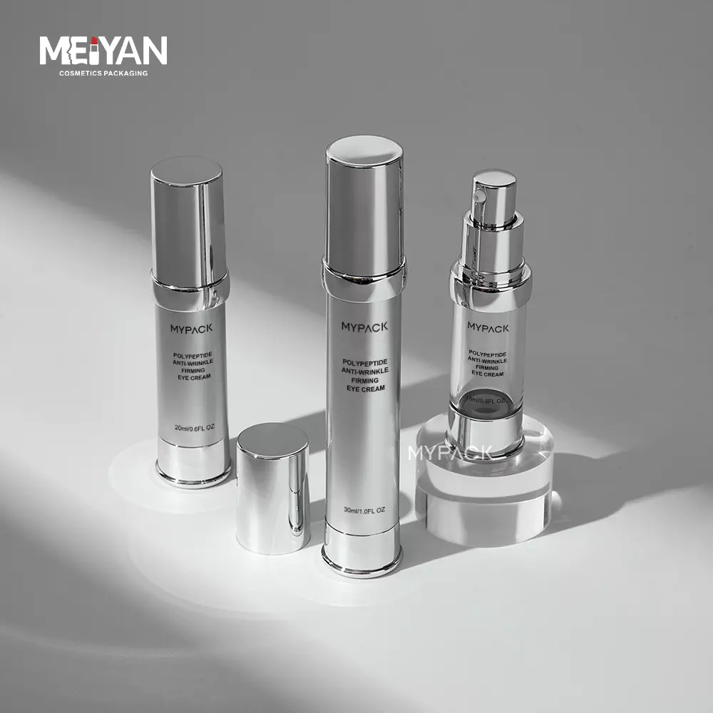 MYPACK luxury silver AS sunscreen lotion serum airless vaccum pump plastic bottle skincare cream 15ml 20ml 30ml