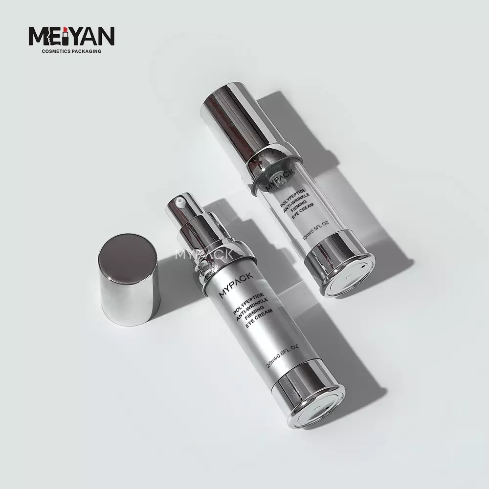 MYPACK luxury silver AS sunscreen lotion serum airless vaccum pump plastic bottle skincare cream 15ml 20ml 30ml