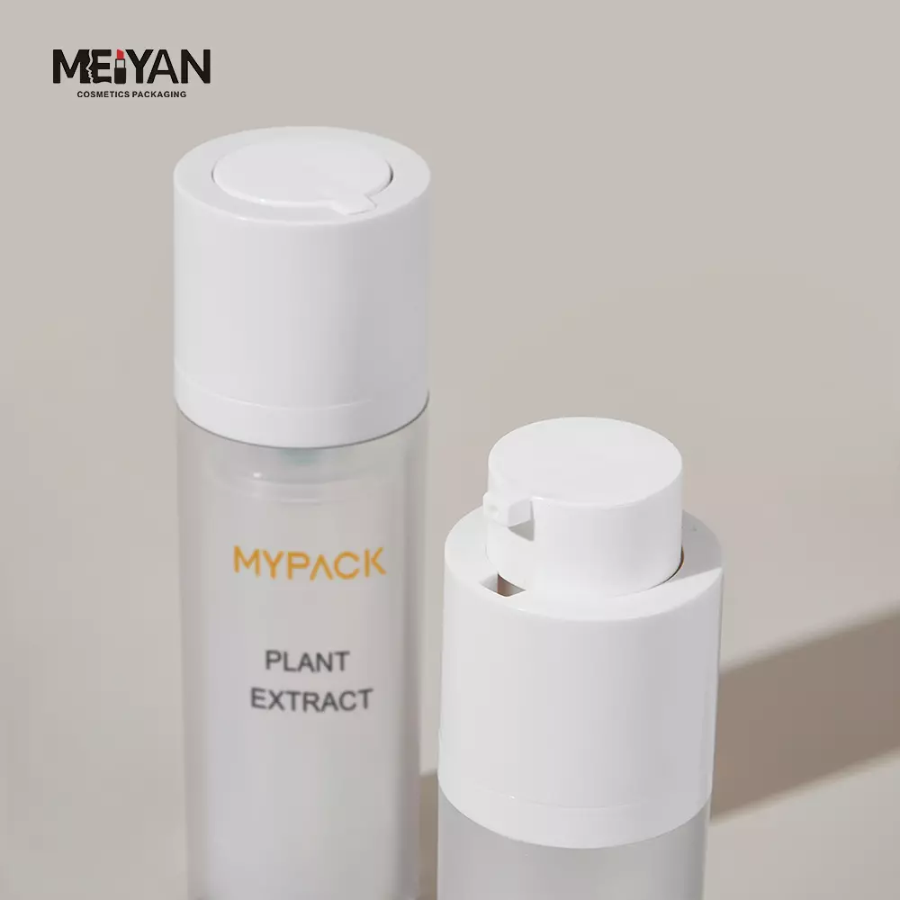 MYPACK clear frosted 15ml 30ml 50ml twist up airless bottle white custom printed airless transparent pump bottle