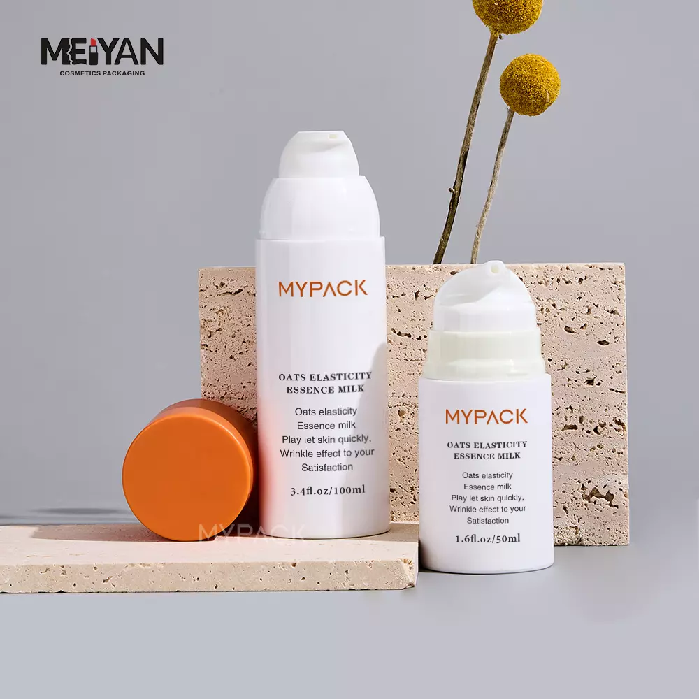 MYPACK luxury eco friendly petg round plastic skincare lotion serum facial cream airless pump bottle set 50ml 100ml