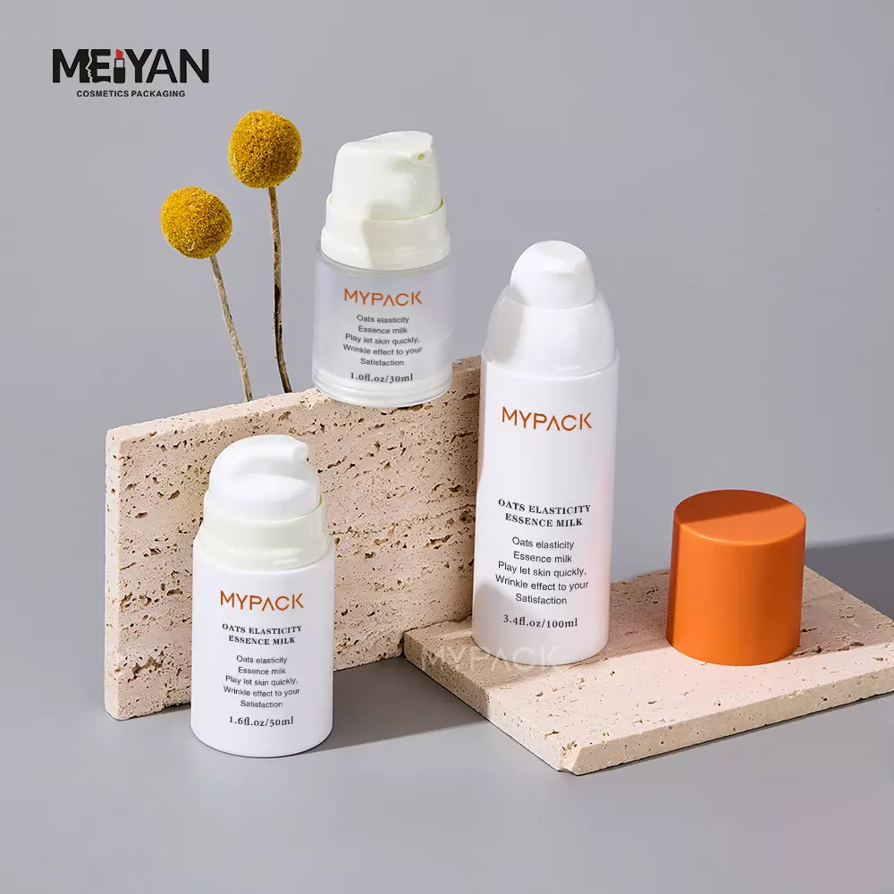 MYPACK luxury eco friendly petg round plastic skincare lotion serum facial cream airless pump bottle set 50ml 100ml