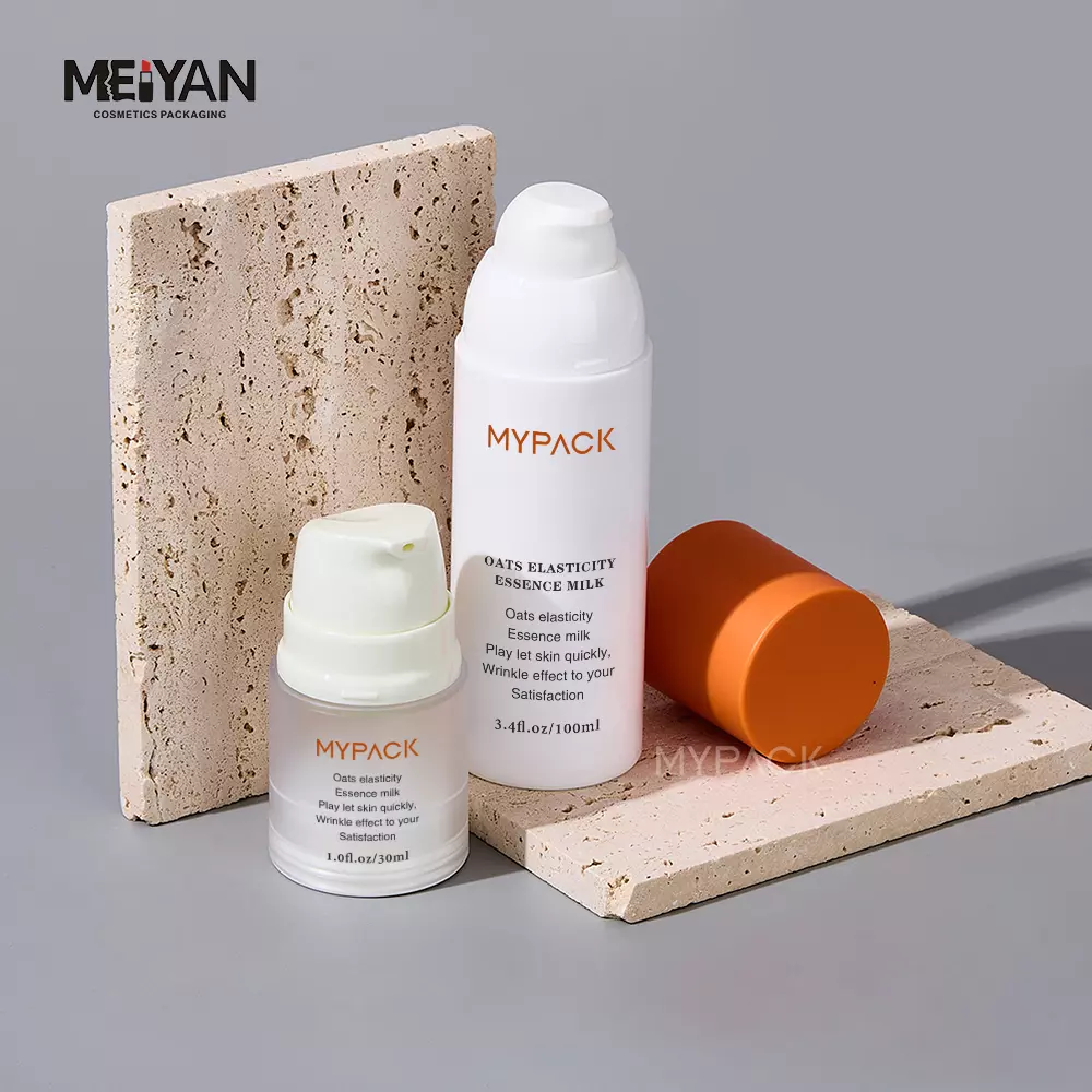 MYPACK luxury eco friendly petg round plastic skincare lotion serum facial cream airless pump bottle set 50ml 100ml