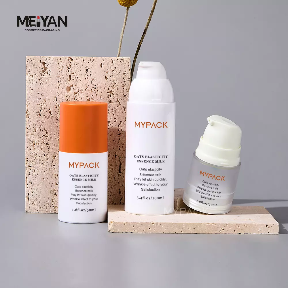 MYPACK luxury eco friendly petg round plastic skincare lotion serum facial cream airless pump bottle set 50ml 100ml