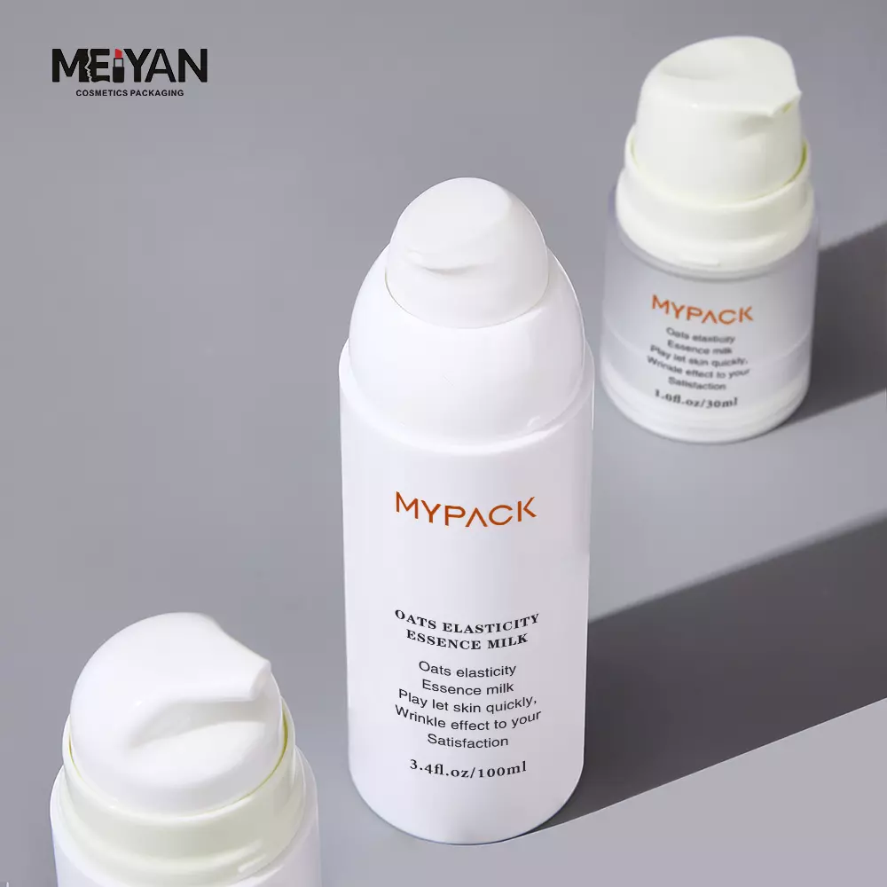 MYPACK luxury eco friendly petg round plastic skincare lotion serum facial cream airless pump bottle set 50ml 100ml