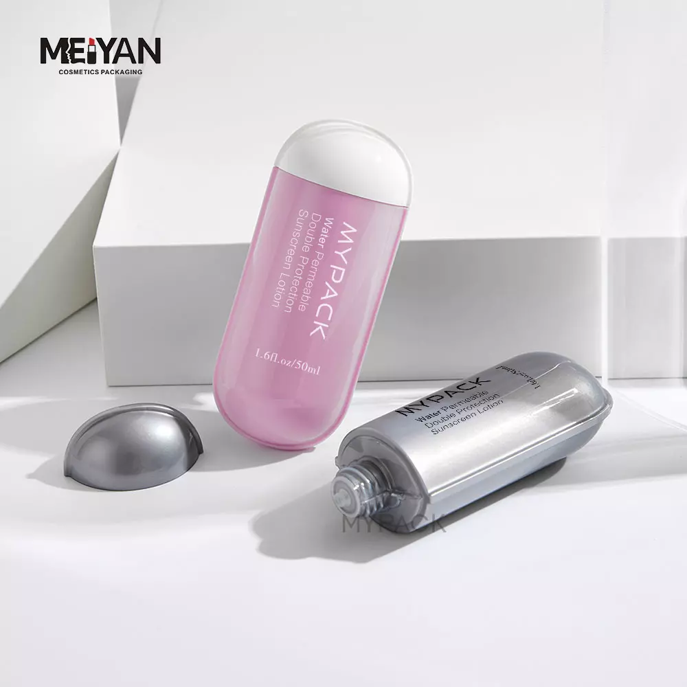 MYPACK customize luxury 50ml capsule shape plastic liquid skin care serum sunscreen packaging squeeze bottle